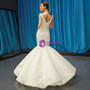 Modern White Mermaid Satin Sequins Appliques V-neck Backless Floor length  Wedding Dress