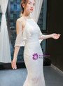 Simple Mermaid White Tulle Halter Backless Sleeveless Wedding Dress