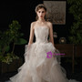 A-Line Light Champagne Tulle Spaghetti Straps Appliques Wedding Dress