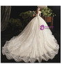 Elegant Champagne Ball Gown Tulle Sequins Off the Shoulder Wedding Dress With Train