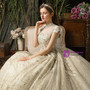 Wonderful Champagne Tulle Sequins High Neck Cap Sleeve Beading Wedding Dress 