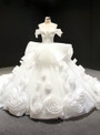 Romance White Ball Gown Off the Shoulder Organza Ruffles Wedding Dress
