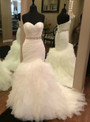 White Mermaid Tulle Sweetheart Pleats Floor Length Wedding Dress With Sash