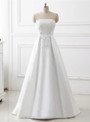Simple Satin White Strapless Appliques Beading Sleeveless Wedding Dress