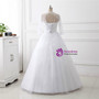 Adorable White Ball Gown Tulle Long Sleeve Backless Floor Length Wedding Dress With Belt
