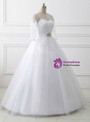 Adorable White Ball Gown Tulle Long Sleeve Backless Floor Length Wedding Dress With Belt