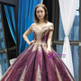 Sweet Purple Ball Gown Sequins Bateau Cap Sleeve Backless Haute Couture Prom Dress