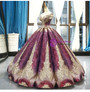 Sweet Purple Ball Gown Sequins Bateau Cap Sleeve Backless Haute Couture Prom Dress