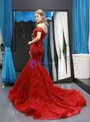 Sexy Burgundy Lace Mermaid Off The Shoulder Prom Dress With Beading