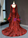 Advanced Burgundy Mermaid Sequins V-neck Flare Sleeve Backless Prom Dress