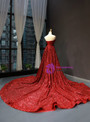 Impressive Burgundy Sequins Sweetheart Pleats Prom Dress With Long Train