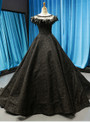 Dreamy Black Ball Gown Sequins Beading Bateau Prom Dress With Feather