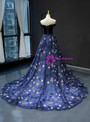 Charming Blue Ball Gown Tulle Star Sequins Off the Shoulder Prom Dress