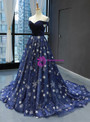 Charming Blue Ball Gown Tulle Star Sequins Off the Shoulder Prom Dress