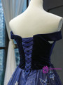 Charming Blue Ball Gown Tulle Star Sequins Off the Shoulder Prom Dress