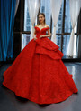 Adorable Red Ball Gown Lace Sequins Off the Shoulder Floor Length Quinceanera Dress