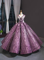 Purple Ball Gown Sequins Backless White Appliques Sleeveless Wedding Dress