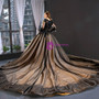 Stylish Black Ball Gown Tulle Lace Appliques Long Sleeve Luxury Prom Dress