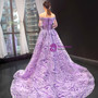Purple Ball Gown Tulle Sequins Off the Shoulder Long Sleeve Prom Dress