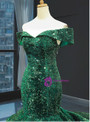 Glamorous Green Mermaid Sequins Off the Shoulder Luxury Prom Dress With Train