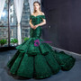 Glamorous Green Mermaid Sequins Off the Shoulder Luxury Prom Dress With Train