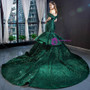 Glamorous Green Mermaid Sequins Off the Shoulder Luxury Prom Dress With Train