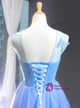A-Line Blue Tulle Sleeveless Butterfly Backless Beading Prom Dress