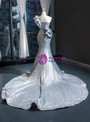 Temperament Silver Gray Mermaid Sequins Sleeveless Ruffles Appliques Long Prom Dress