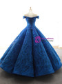 Noble Royal Blue Ball Gown Off the Shoulder Tulle Lace Appliques Prom Dress