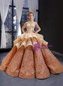 Champagne Ball Gown Sweetheart Sleeveless Appliques Lace Luxury Prom Dress