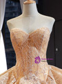 Champagne Ball Gown Sweetheart Sleeveless Appliques Lace Luxury Prom Dress
