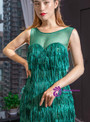 Sexy Green Mermaid Bateau Sequins Tassel Backless Prom Dress With Long Train