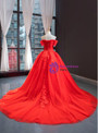 Impressive Red Ball Gown Tulle Appliques Off the Shoulder Beading Prom Dress