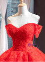 Impressive Red Ball Gown Tulle Appliques Off the Shoulder Beading Prom Dress
