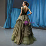 Green Ball Gown Sequins V-neck Backless Sleeveless Long Prom Dress