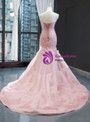 Sexy Pink Mermaid Tulle Sweetheart Sleeveless Pleats Appliques Prom Dress