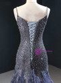 Sexy Gray Mermaid Tulle Sequins Spaghetti Straps Prom Dress With Train