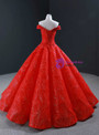 Red Ball Gown Sequins Off the Shoulder Beading Floor Length Prom Dress