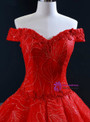 Red Ball Gown Sequins Off the Shoulder Beading Floor Length Prom Dress