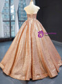 Adorable Gold Ball Gown Seuqins Cap Sleeve Floor Length Prom Dress