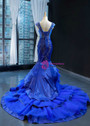 Sexy Royal Blue Mermaid Satin Tulle Backless Beading Prom Dress