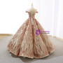 Champagne Gold Ball Gown Sequins Off The Shoulder Floor Length Wedding Dress