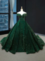 Glamorous Green Ball Gown Sequins Off the Shoulder Formal Quinceanera Dresses