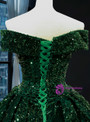Glamorous Green Ball Gown Sequins Off the Shoulder Formal Quinceanera Dresses