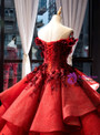 Elegance Burgundy Ball Gown Sequins Off the Shoulder 3D Flower Haute Couture Prom Dress