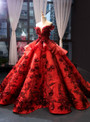 Elegance Burgundy Ball Gown Sequins Off the Shoulder 3D Flower Haute Couture Prom Dress