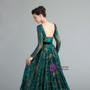Unique Dark Green Sequins Long Sleeve Floor Length Prom Dress