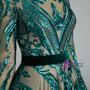 Unique Dark Green Sequins Long Sleeve Floor Length Prom Dress