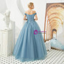 Romantic Blue Off the Shoulder Beading Sleeveless Long Prom Dress