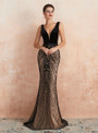 Fantastic Black Mermaid Deep V-neck Backless Sequins Floor Length Prom Dress